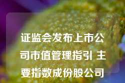 证监会发布上市公司市值管理指引 主要指数成份股公司应制定市值管理制度 长期破净公司应制定估值提升计划