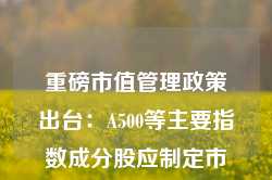 重磅市值管理政策出台：A500等主要指数成分股应制定市值管理制度