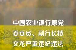 中国农业银行原党委委员、副行长楼文龙严重违纪违法被开除党籍