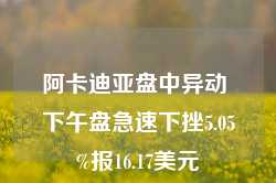 阿卡迪亚盘中异动 下午盘急速下挫5.05%报16.17美元