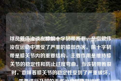 球员戴伟浚谈左膝前十字韧带断裂，是指戴伟浚在运动中遭受了严重的膝部伤害。前十字韧带是膝关节内的重要结构，主要作用是维持膝关节的稳定性和防止过度弯曲。当该韧带断裂时，意味着膝关节的稳定性受到了严重破坏，需要进行及时的手术治疗和康复训练。